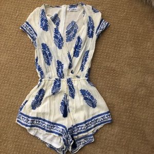 White with Blue Floral Romper